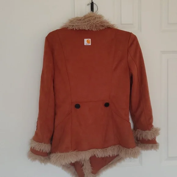 CARHARTT Faux Suede 2 Button Collared Lightweight Embroidered Coat Sz M - Picture 9 of 14